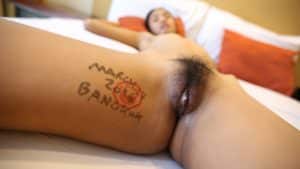 Bushy Hairy Asian Fuck spreads legs and reveals leaking creampie