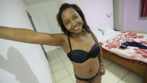 Black MILF in black bra and panties