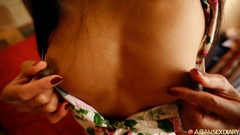 Hard Asian nipples pinched