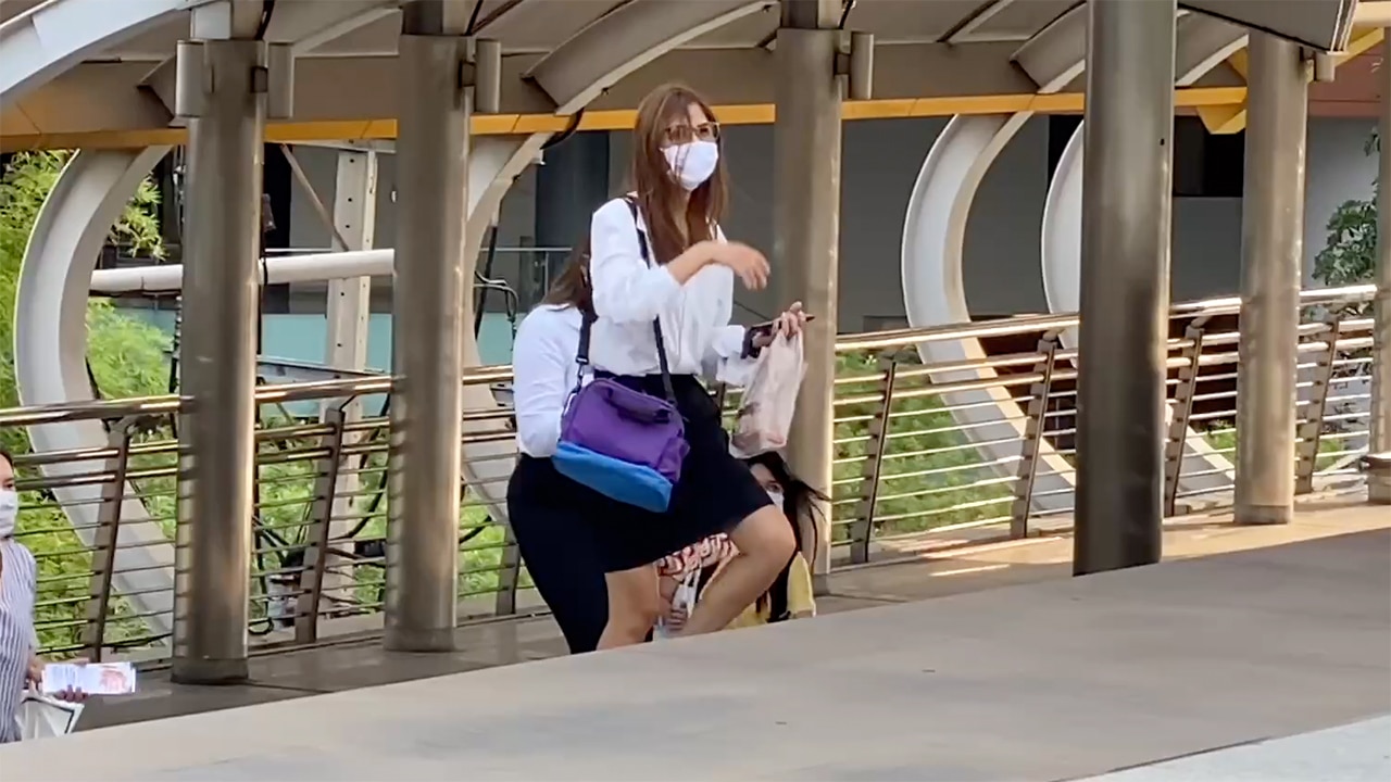 Schoolgirls in Short Skirts Walking