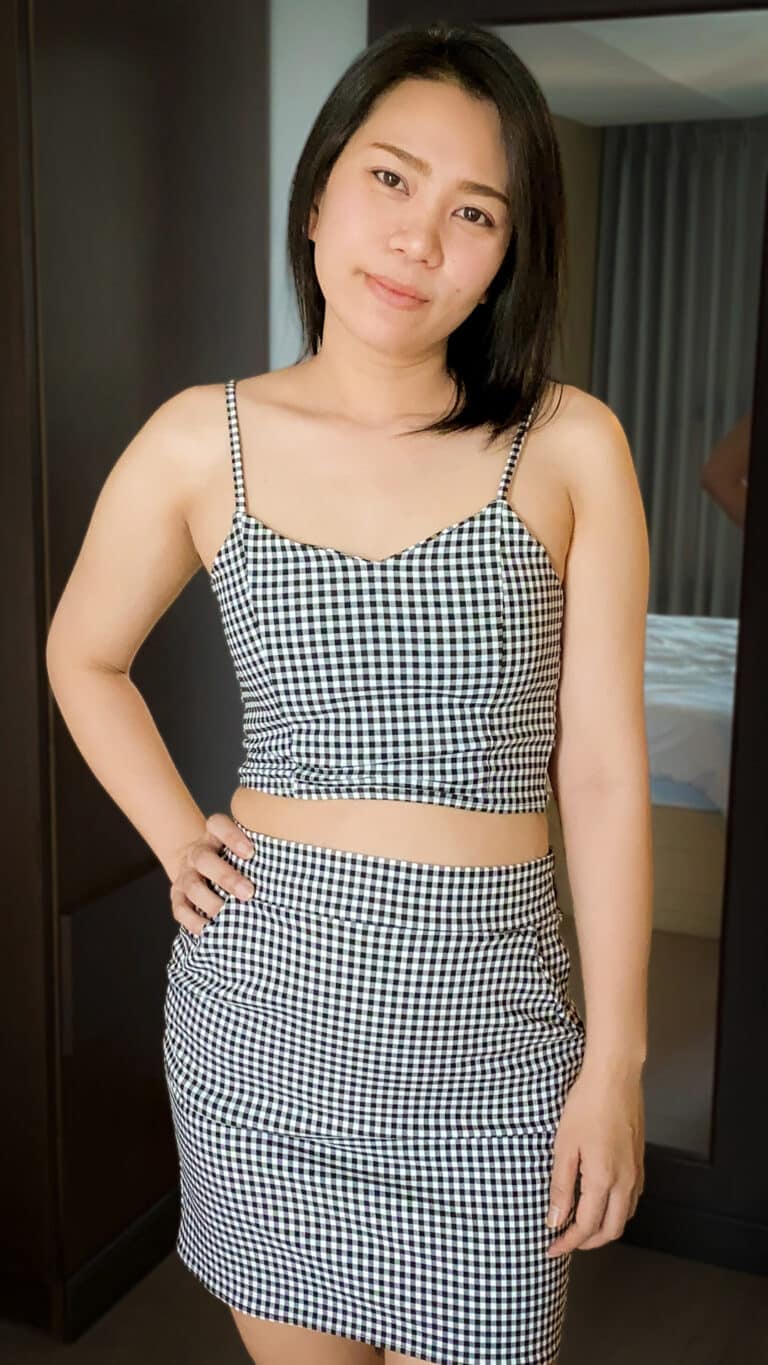 Asian Sex Diary Ammy showing off her plaid outfit