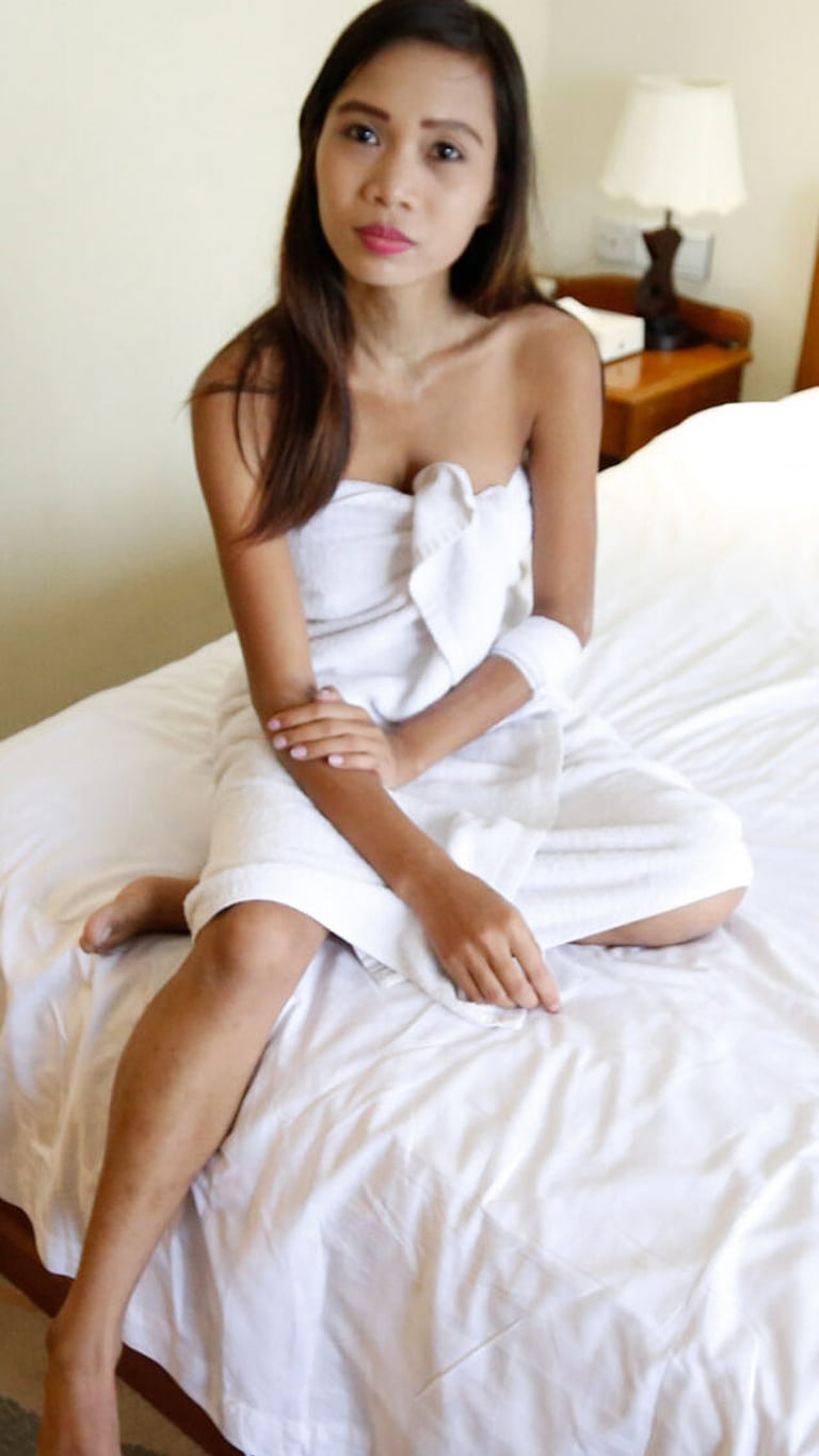 Petite Asian Sex Diary Mimi B sits in her towel after the shower