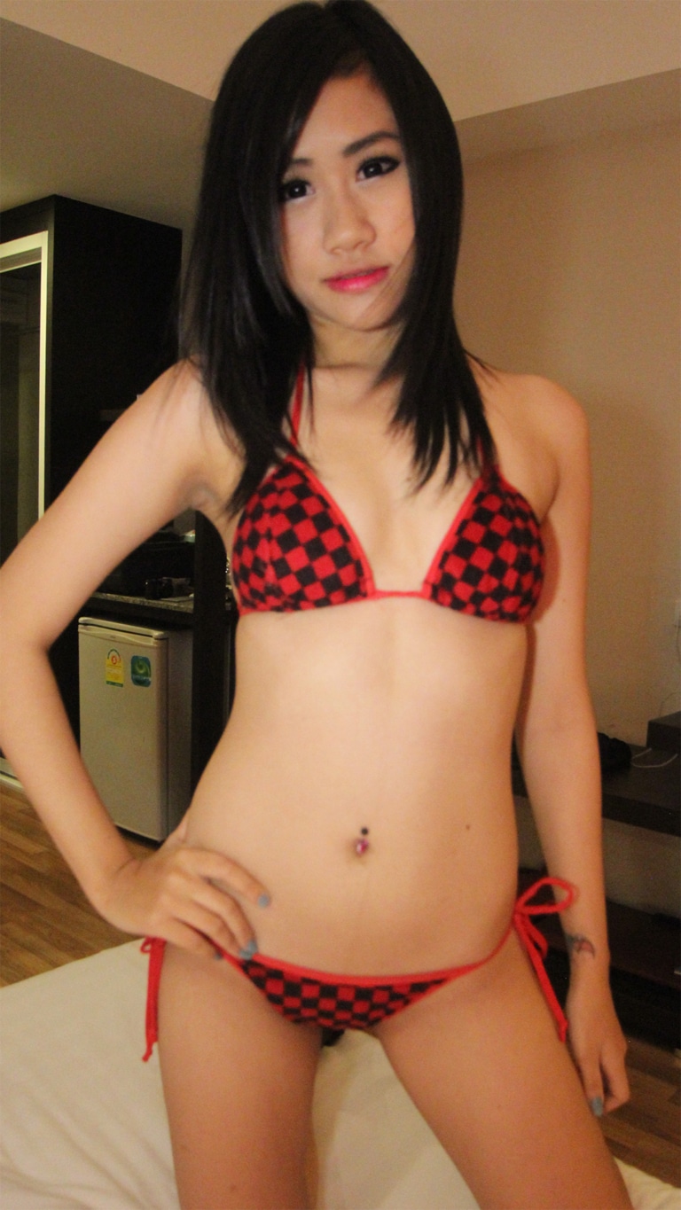 Skinny Asian Sex Diary Gaya poses in skimpy checkered bra and panty